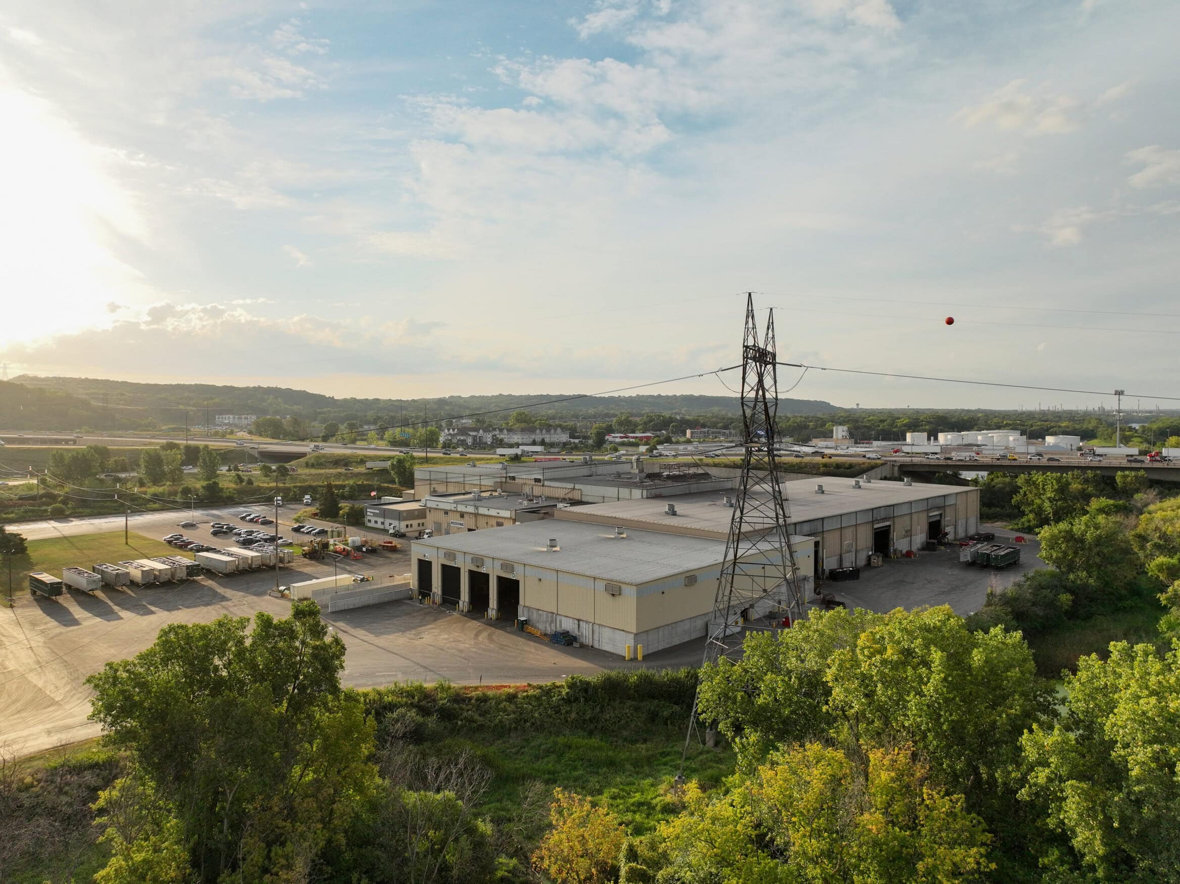 Photo of the R&E Center from above on a sunny day