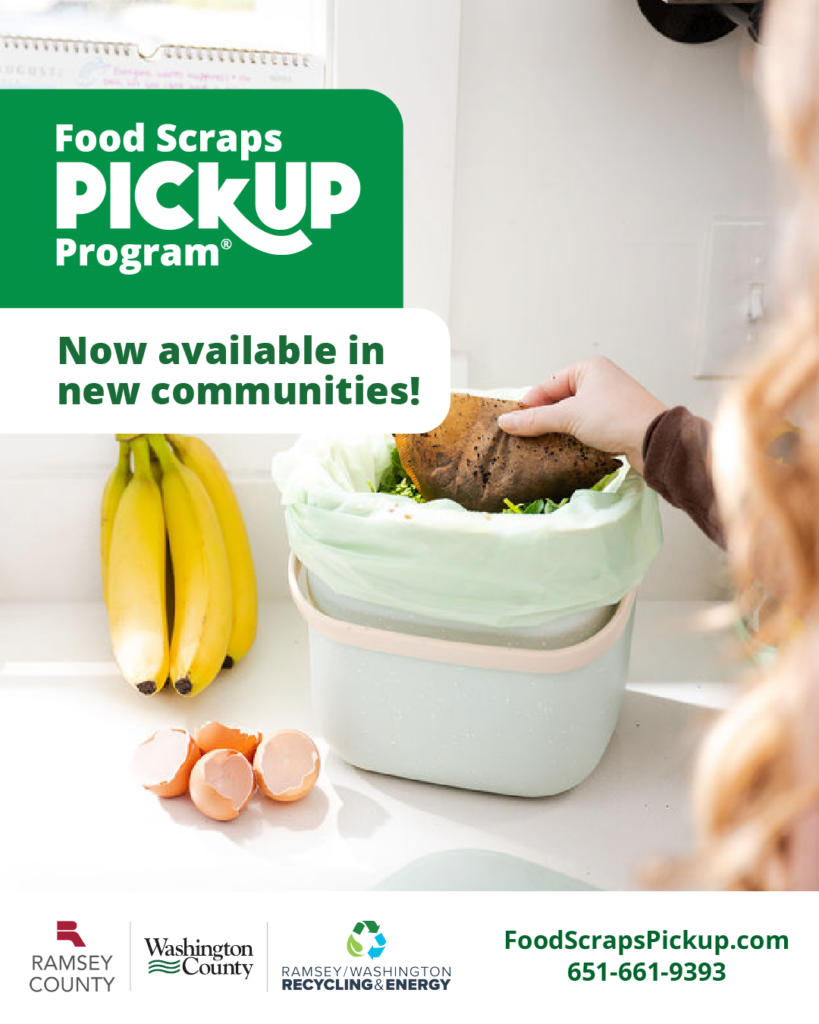Social media graphics for new communities, person in kitchen with food scrap tote and egg shells