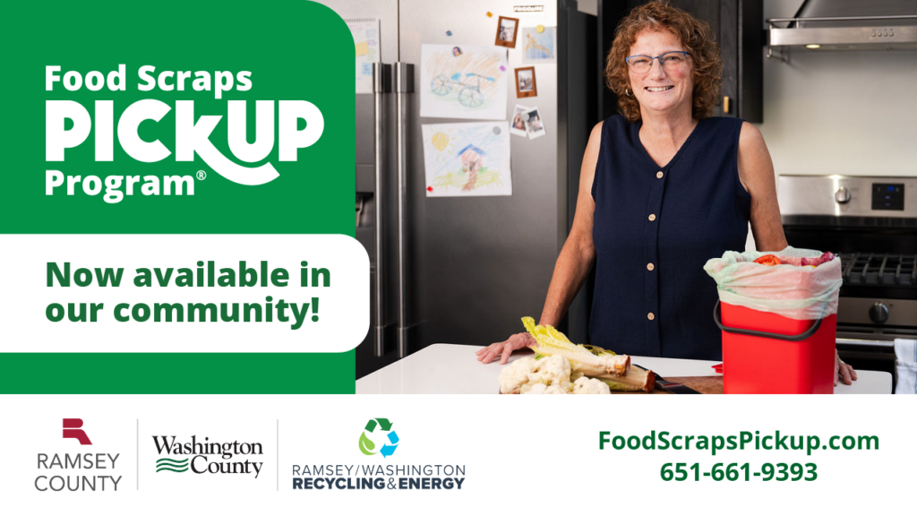 Social media graphics for our community, person posing next to a food scrap tote