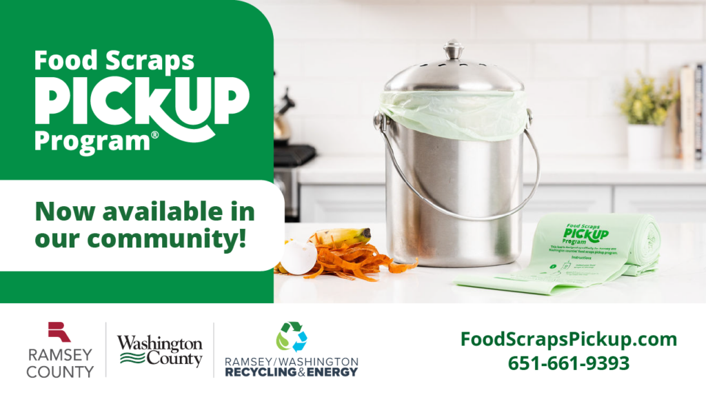 Social media graphics for our community, brushed metal food scraps container